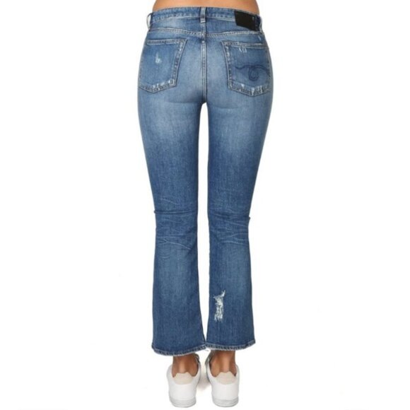 R13 Kick Fit Flare Jeans in Westbourne Size 27 Distressed Made in Italy Crop - Picture 2 of 16